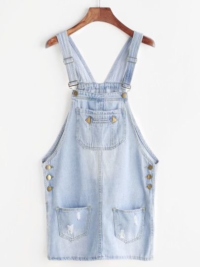 Vestido peto roto en denim lavado con blanqueador