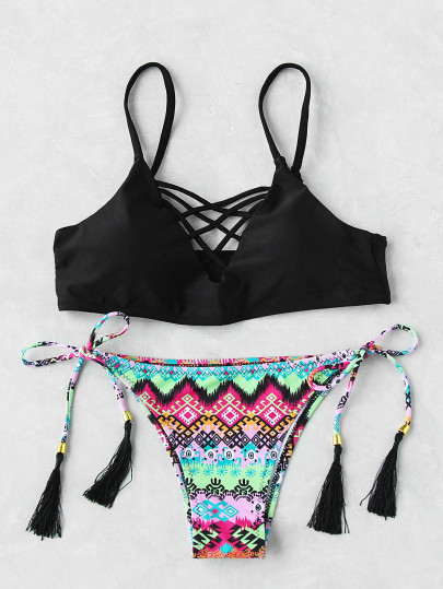 Bikini Set mit Kreuz und Quaste Träger