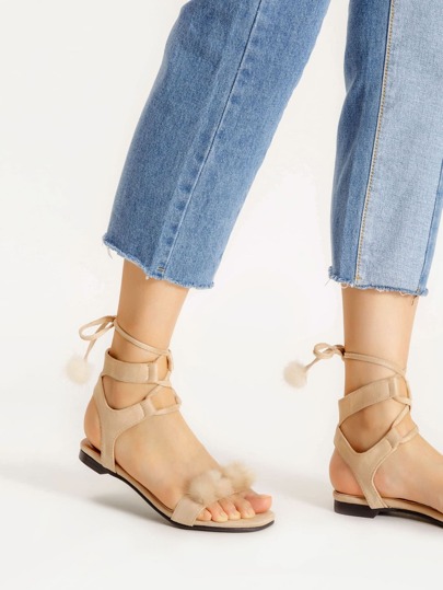 Sandales à lacets en faux cuir