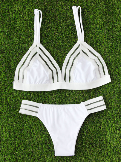 Mesh Insert Triangle Bikini Set