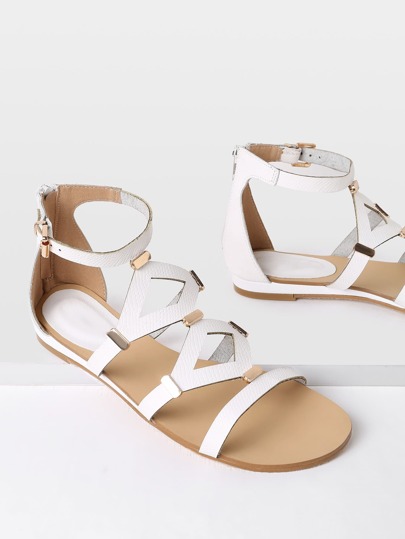Metal Detail Cut Out Flat Sandals