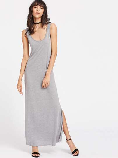 Side Slit Heathered Maxi Tank Dress