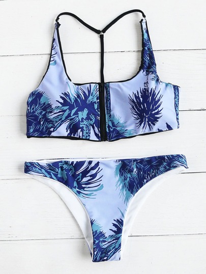 Set di bikini con stampa grafica,con cerniera sul davanti