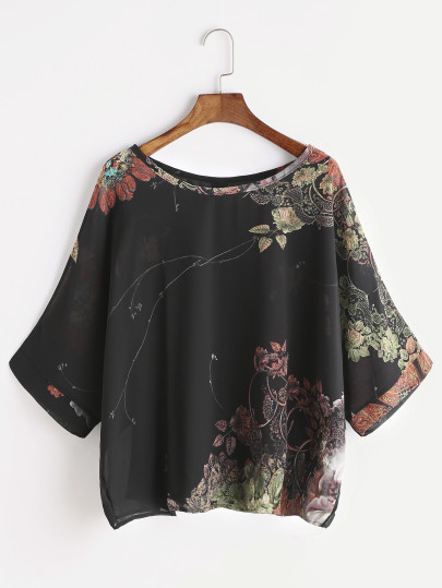Florals Button Back Chiffon Blouse