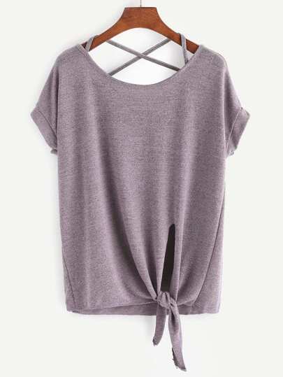 Criss Cross Back Knotted Hem Tee