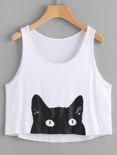 Top corto con estampado de gato y espalda redondeada