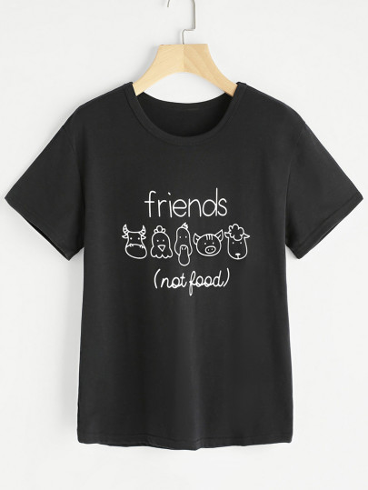 Camiseta estampada de dibujo y letras
