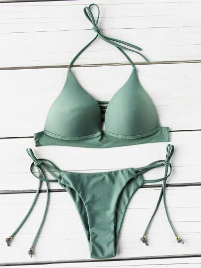 Leiter-Ausschnitt-Seitenträger-Dreieck-Bikini-Set