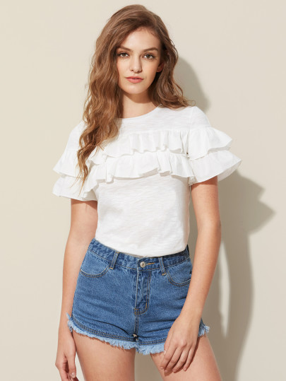 T-shirt con volant a strati