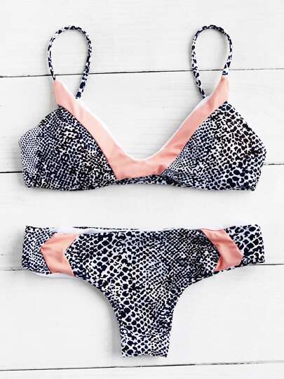 Set di bikini con stampa grafica e bordi a contrasto