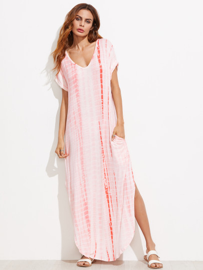 Tie Dye Print Dolphin Hem Tee Dress