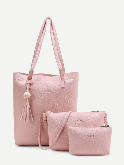 Fringe Detail PU Bag Set 3pcs