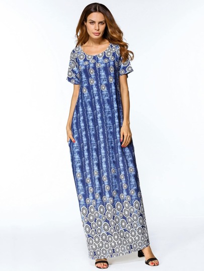 Abstract Print Full Length Dress
