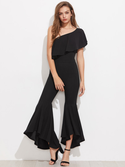 Schulterfreies Jumpsuit mit schößchem Saum