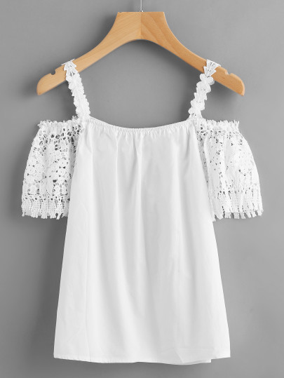 Top épaules dénudées incrusté en dentelle en crochet