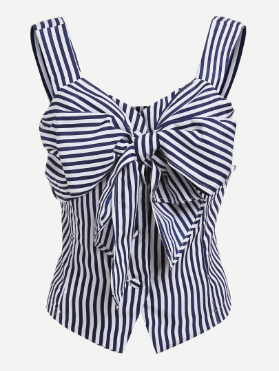 Contrast Striped Bow Tie Pointed Hem Tank Top