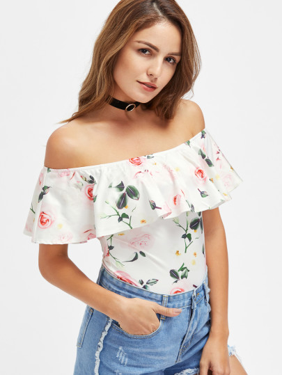 Body imprimé des fleurs avec des plis