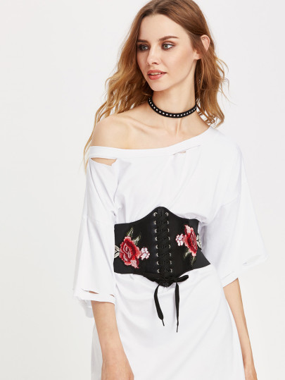Rose Applique Lace Up Corset Belt