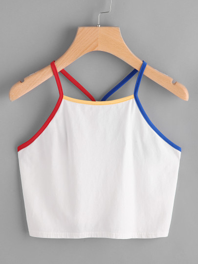 Camisola corta con ribete en contraste y espalda en Y