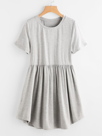 Heather Knit Curved Hem Smock Tee Dress