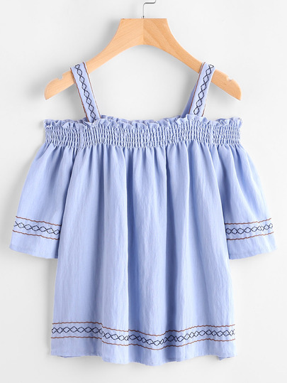 Open-Shoulder Bluse mit Stickereien