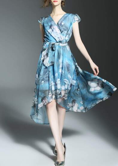 Robe asymétrique imprimé fleurs avec col V