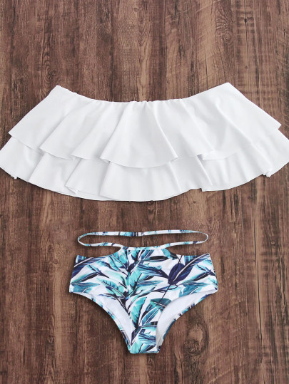 Set di bikini con scollo a strati e stampa di giungla
