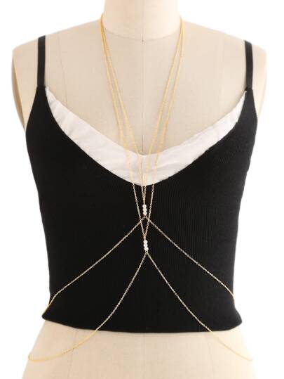 Faux Pearl Embellished Criss Cross Body Harness