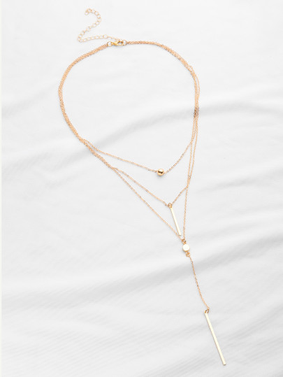 Double Bar Pendant Layered Necklace