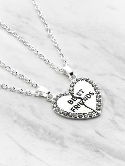 2 piezas de collar de amistad en forma de corazón con pedrería