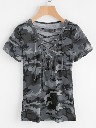 Tee-shirt imprimé à lacets