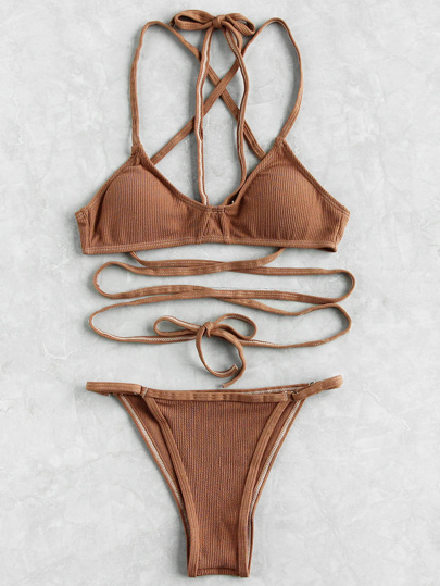Bikini ensemble avec lacets croisé au dos