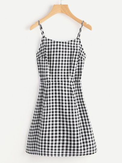 Open Back Princess Seam Gingham Cami Dress