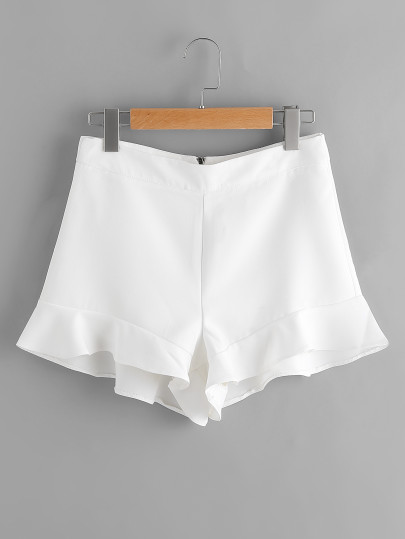 Frill Hem Zipper Back Shorts