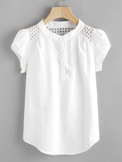 Blouse manche pétaloïde brodée à maille