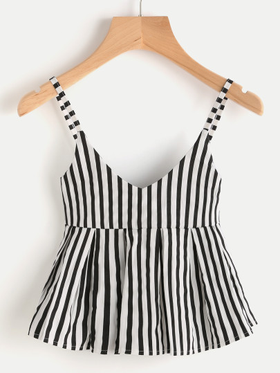 Top babydoll col en V à rayures