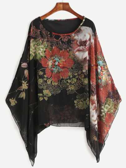 Blouse mousseline imprimée fleuri manche de Kimono