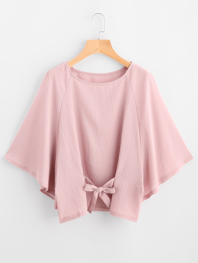 Raglan Sleeve Bow Tie Front Blouse