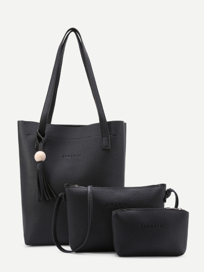 Fringe Detail PU Bag Set 3pcs