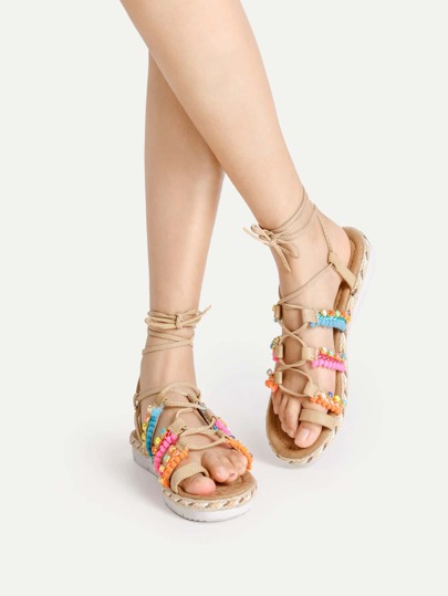 Pom Pom Decorated Flat Sandals