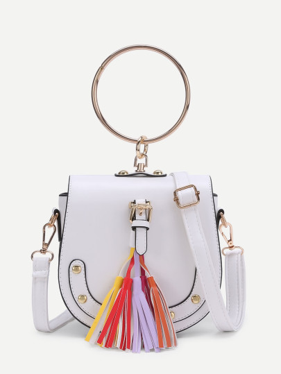 Tassel Detail PU Crossbody Bag With Ring Handle