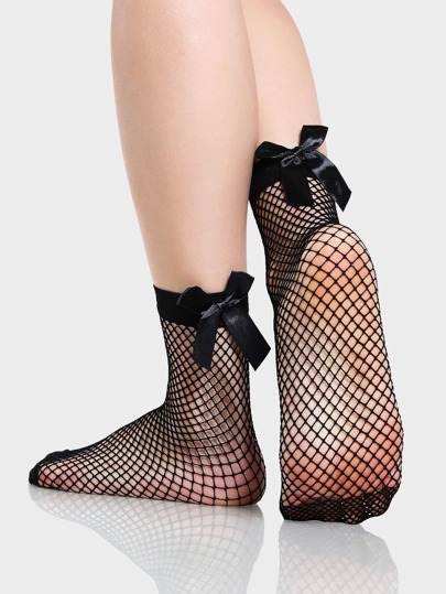 Fishnet Bow Socks BLACK