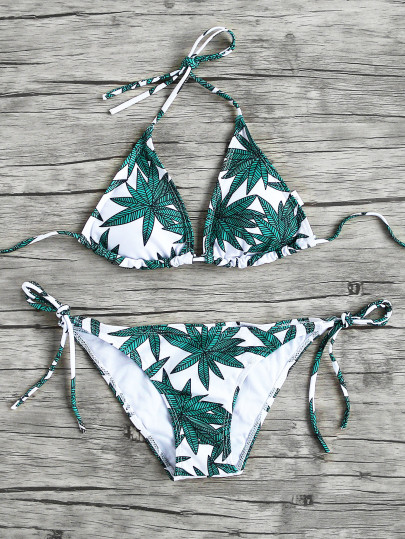 Maillot de bain imprimé des feuilles triangle