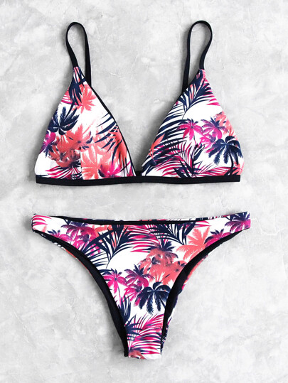 Set di bikini di triangolo con stampa di palma
