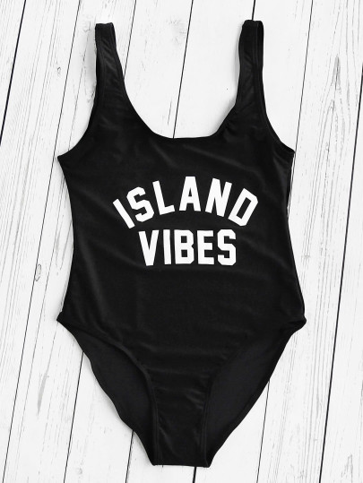 Costume da bagno da spiaggia con stampa di slogan
