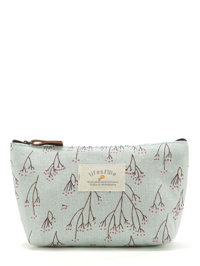 Plant Print Zipper Makeup Bag