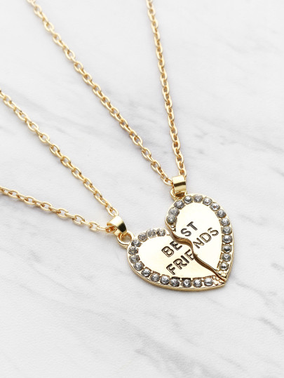 Collier d'amitié en forme de coeur strass en strass