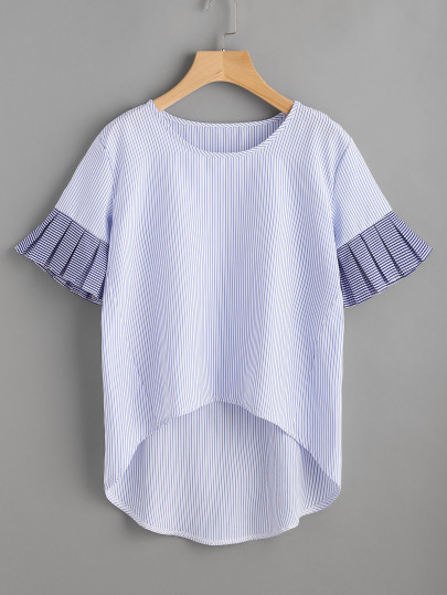 Contrast Gingham Frill Trim Dip Hem Top