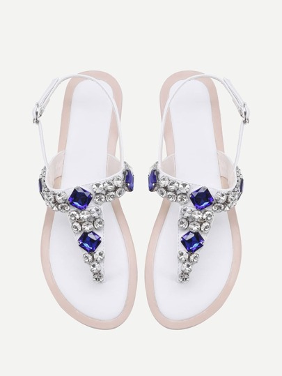 Gemstone Decorated T Strap Sandals