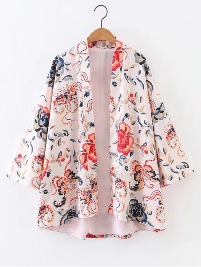 Bell Sleeve Open Front Floral Kimono
